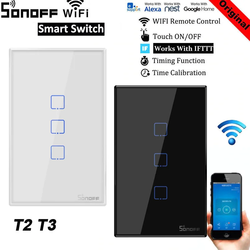 Настенный светильник Sonoff T1 T2 T3 работает с Google Home Alexa US Smart Wi Fi RF пульт