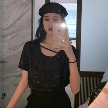 

Summer 2020 bling sexy short sleeve T-shirt women tee shirt femme (C6579)