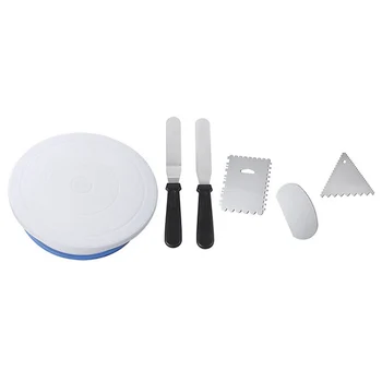 

New Rotating Cake Turntable with 2 Icing Spatula and 3 Icing Smoother, Revolving Cake Stand White Banking Cake Decorating Suppli
