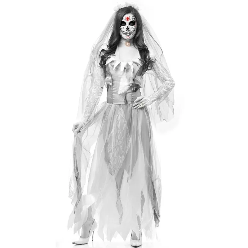 Хэллоуин ужасный клоун костюм невесты взрослый костюм зомби вампир дьявол Призрак Демон нечестивый шар трюк страшный костюм Vestido