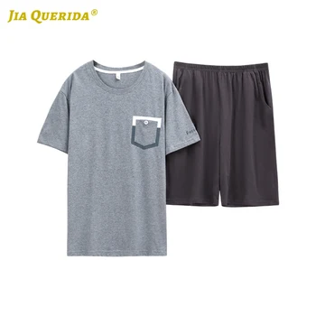 

Crew Neck Gray Top Summer Pj Set Man Clothes Sleepwear Man Pajamas Set Pjs Big Size Short Sleeve Short Pants Summer 100% Cotton