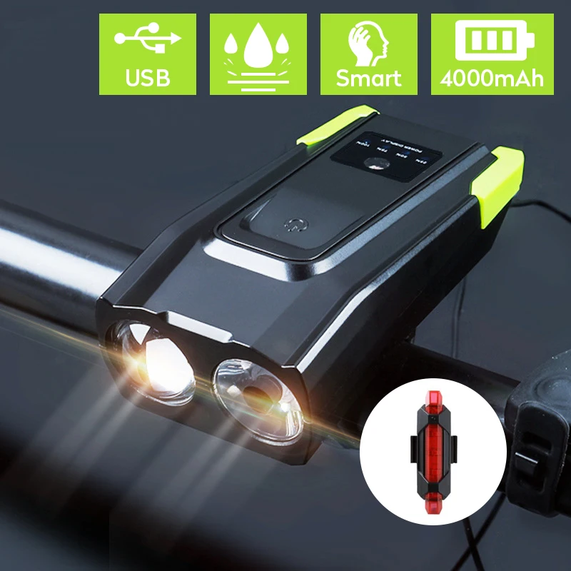 4000mAh Bike Light USB Smart Headlight LED Cycle FlashLight