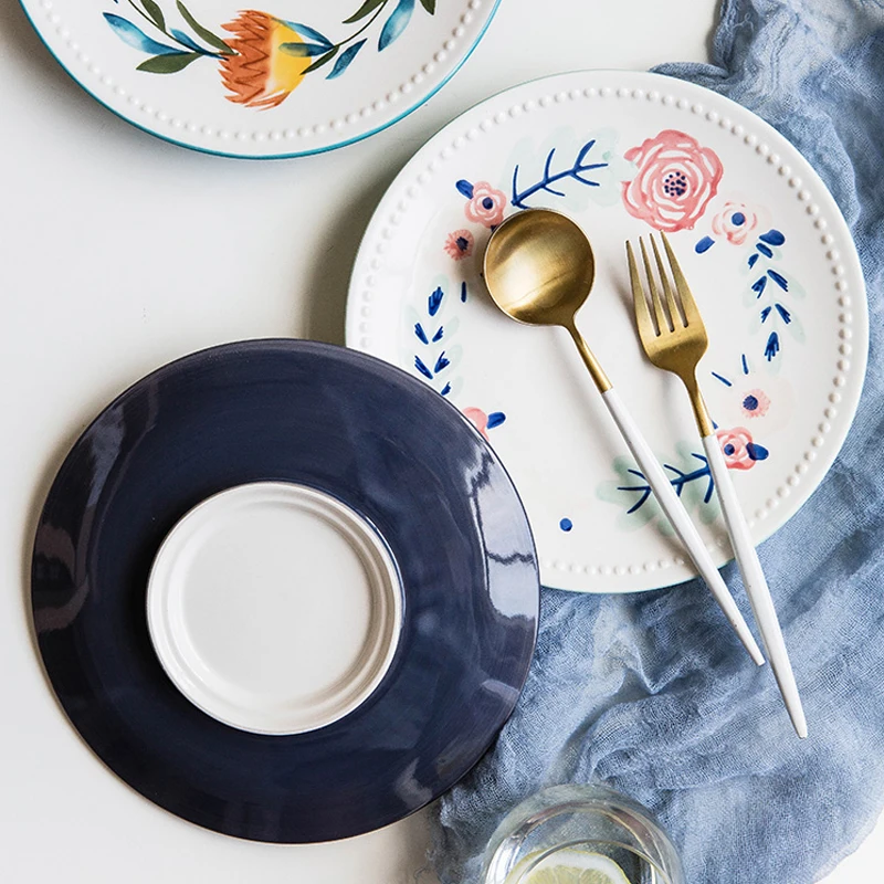 5 дюймов обеденные тарелки ручная роспись цветочный узор под-глазурованные керамические тарелки Бытовая десертная плоская тарелка посуда