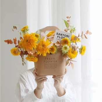 

Kraft Flower Paper Boxes With Handhold Fresh Flower Gift Packing Cardboard Packaging Box Bag Florist Supplies 5pcs/lot