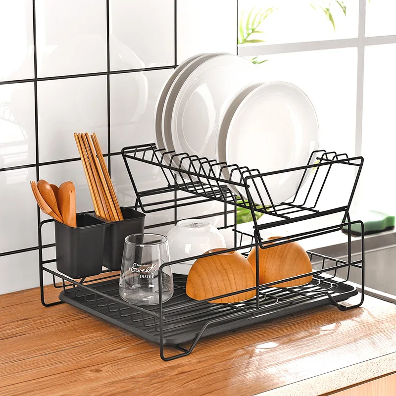 Kitchen Countertop Drain Rack Iron Double-layer Dish Drying Rack Tableware  Sorting Multifunctional Storage Rack Pantry Organizer - Racks & Holders -  AliExpress