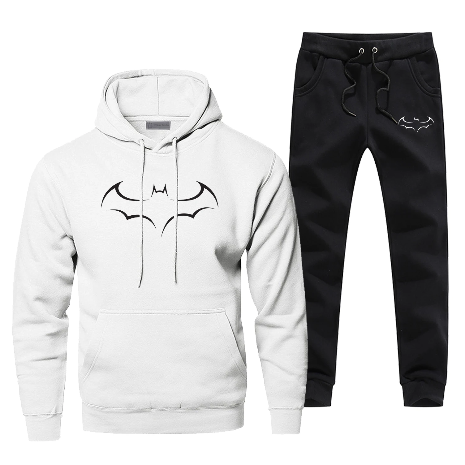 Модная повседневная мужская спортивная одежда с принтом Бэтмена, супергероя, Ropa Hombre, мужская одежда с летучей мышью, мужская одежда, бодиутеплитель, полный мужской спортивный костюм - Цвет: White 1
