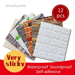 12PCS 3D Wall Panel Home Decoration Self-Adhesive Panels 3D Wallpaper Waterproof 3D Wall Stickers Vinyl Decorative Wall