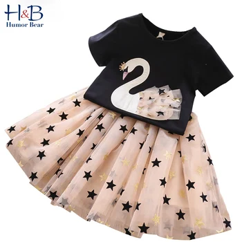 

Humor Bear Girls Dresses Outfits Birthday Party Baby Girl Clothes Princess Cartoon Cute Kids Dress Children Clothing Sets