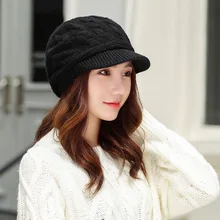 Женские вязаные кепки с козырьками, зимняя теплая шапка из искусственного кроличьего меха, Женская плотная одноцветная шапка, модные женские уличные лыжные зимние шапки
