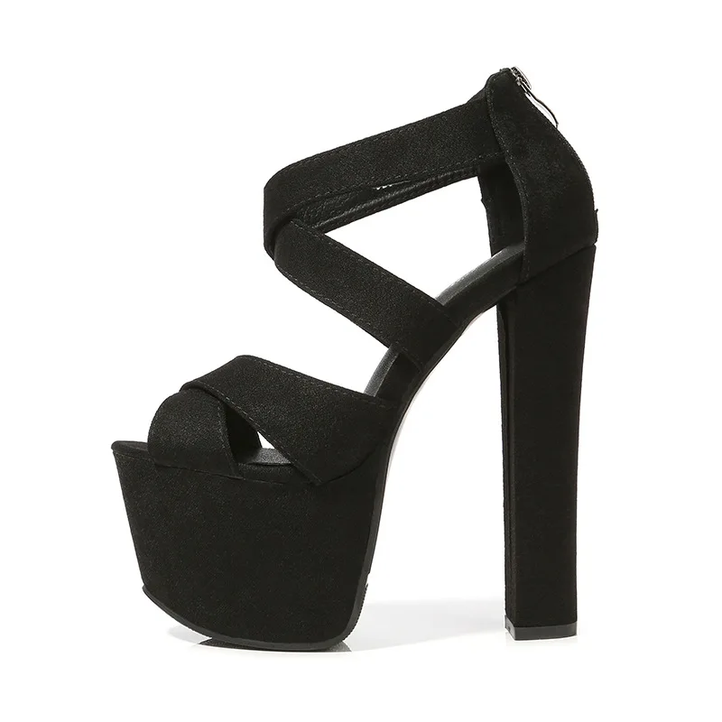 靴 NEO BLACK HIGH HEEL PLATFORM SANDALS 2XL Womens Platform Fashion Crossover Elastic Band Super High