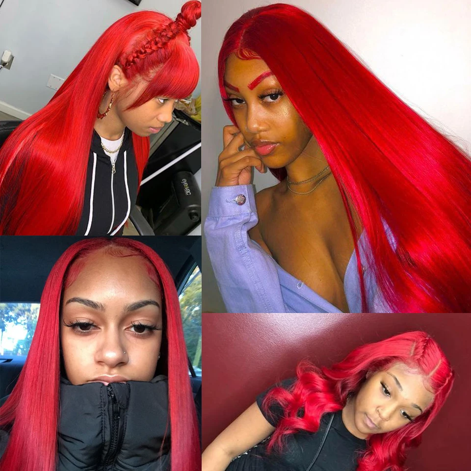Peruvian Human Hair 3 Bundles With Closure Remyblue Red Colored Straight Hair Weave Bundles With Closure Remy Hair Pre Plucked