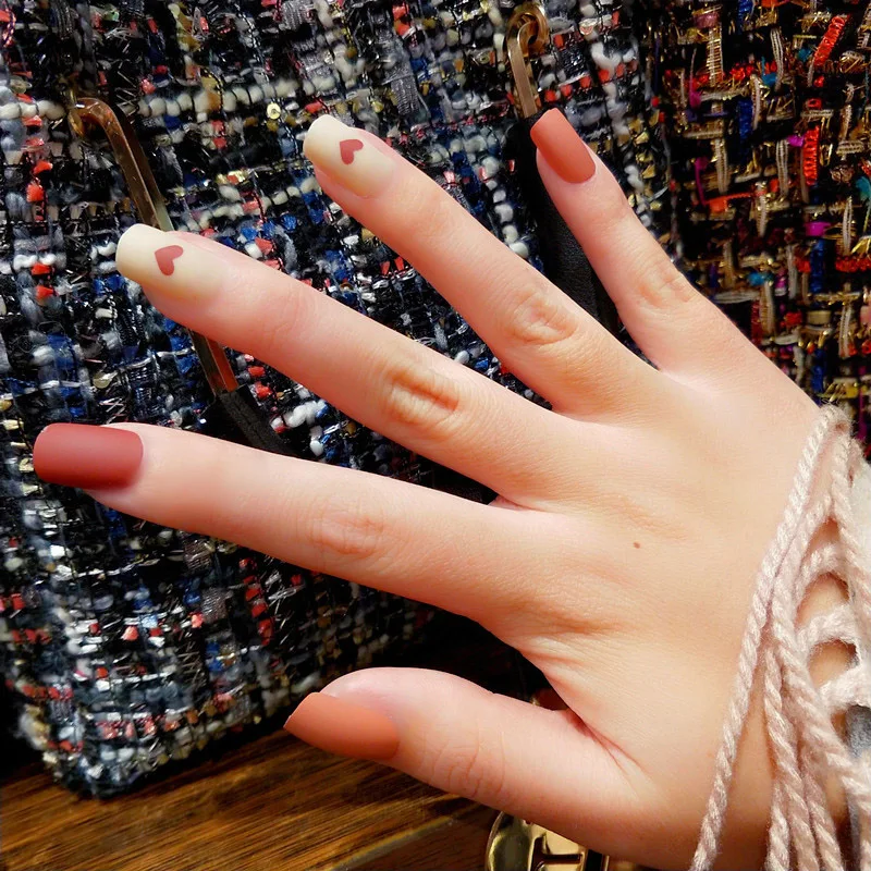 24 шт поддельные ногти матовые Сердце шаблон полное покрытие искусственные накладные ногти для женщин девочек Прямая поставка SMJ