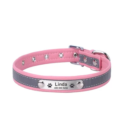 pink collar Индивидуальный ошейник для питомца из микрофибры, кожа, с надписью, ночное отражение, ошейник для собаки, табличка с табличкой, защищенный от потери, воротник с надписью, поводок для питомца - Цвет: pink collar