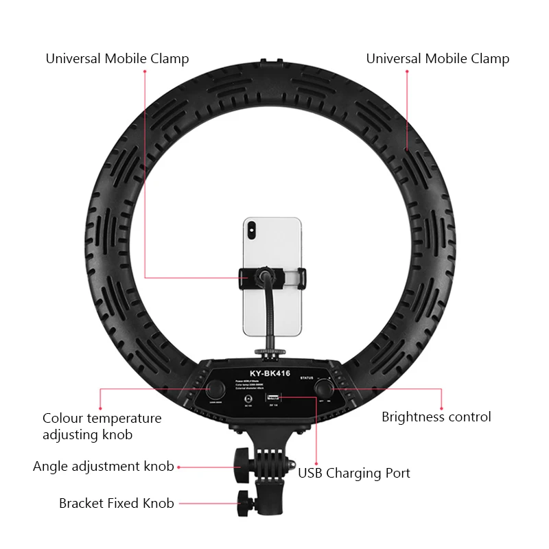 18 дюймовый светодиодный кольцевой светильник 3200-5600K 65W фотография вспышка для селфи с кольцевая лампа с 2,1 метровая подставка для макияжа в прямом эфире