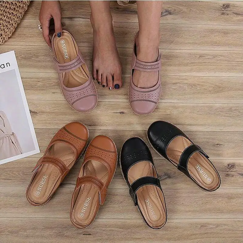 Женские босоножки на плоской подошве черные или коричневые повседневные