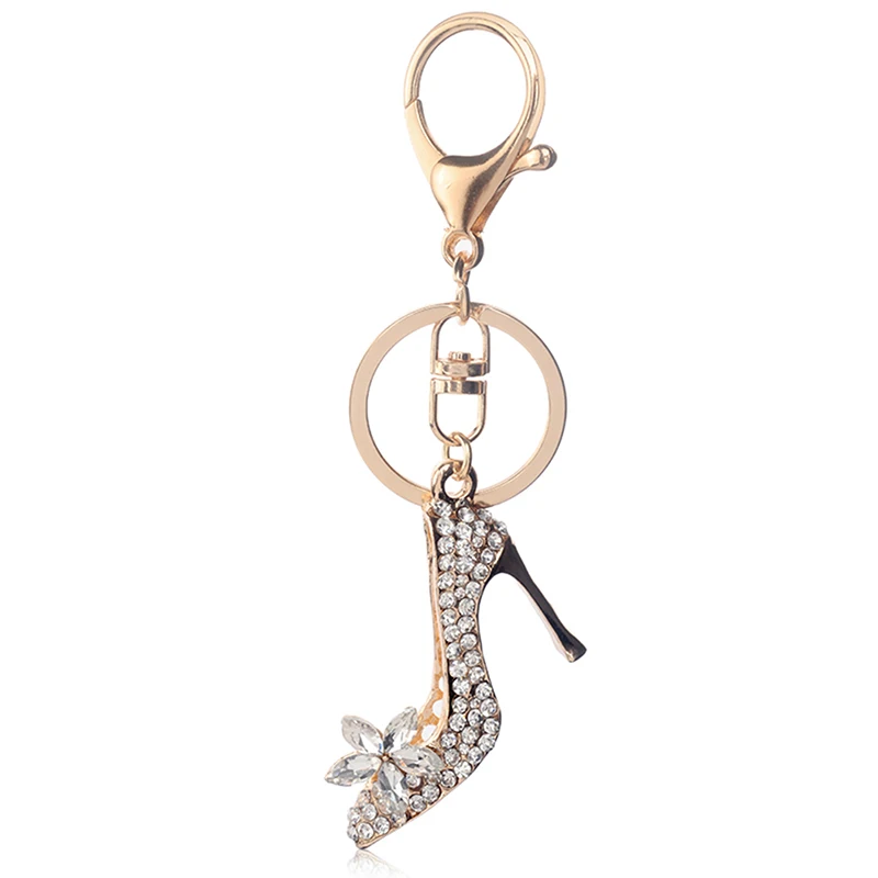 HOT Crystal High Heel Shoe Keychain Purse Car Shiny Rhinestone Key Chain Bag Decorative Alloy Keyring