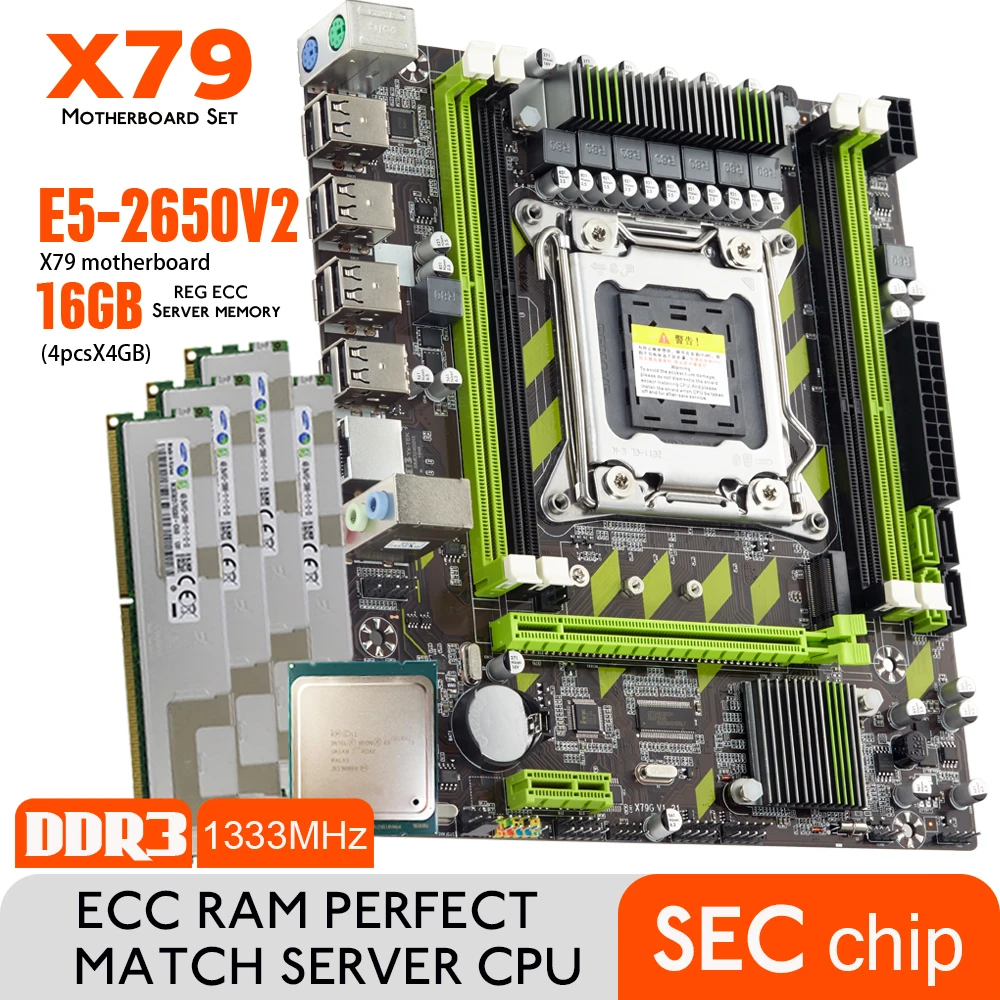 best pc motherboard for music production X79 motherboard with XEON E5 2650 V2 4*4G DDR3 1333 REG ECC RAM memory combo kit set NVME SATA Server best gaming motherboard for pc