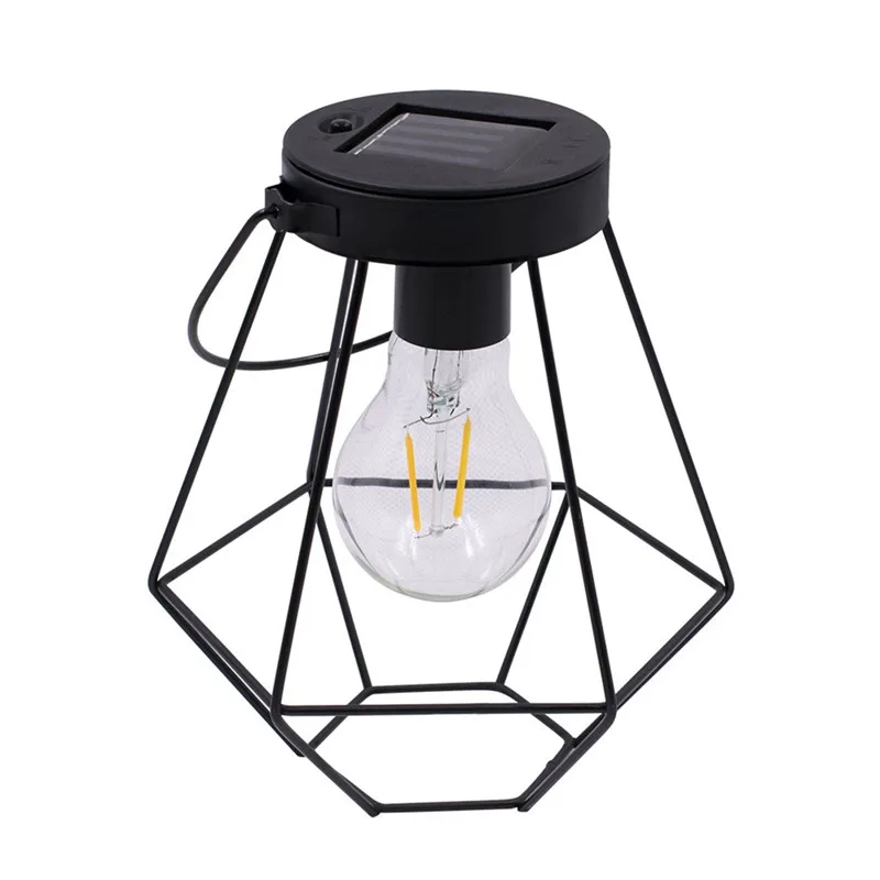 Retro Solar Light Iron Lantern Hanging Lamp Pendant Light Street Light Bulb for Outdoor Courtyard Garden Corridor Solar Lamp