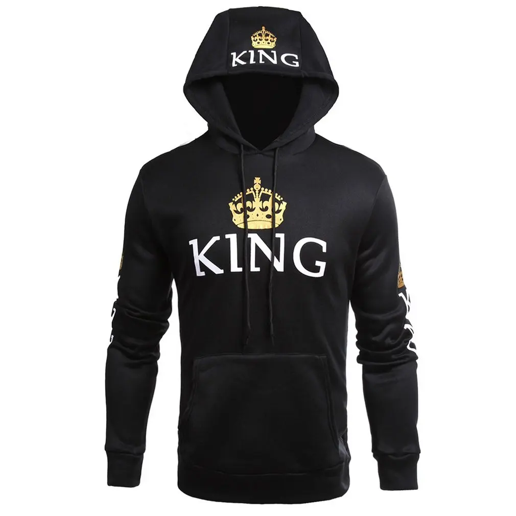 King queen толстовки с принтом модные толстовки с капюшоном с воротником из полиэфирного волокна свитер с длинными рукавами для влюбленных