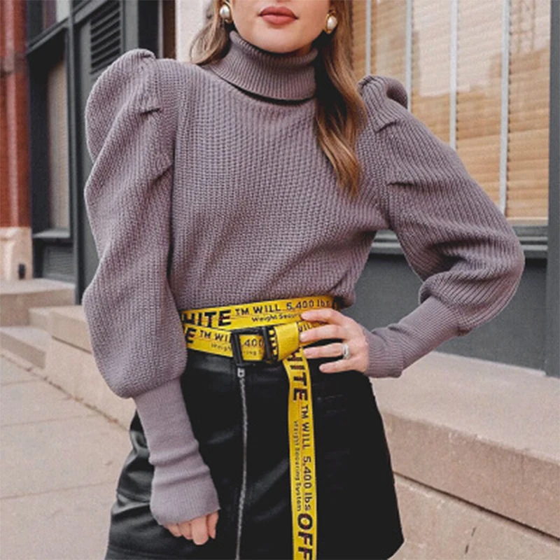 

WHOSONG Turtleneck Knitted Pullover Sweater Women Autumn Winter Fashion Warm Jumpers Sweaters Female All Matched Solid Sweater