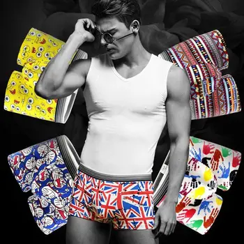 

5pcs/lot Male Panties трусы мужские Plus Size Boxer 90kg 2019 New Boxer Cartoon Print Shorts Polyester Men's Underwear L-2XL