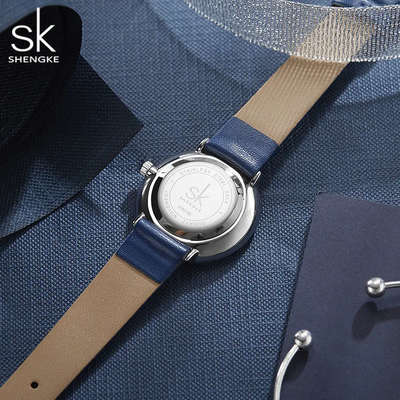Модные парные часы с синим серебром, уникальные часы для влюбленных, подарок, минимализм, повседневные спортивные часы для женщин и мужчин, водонепроницаемые Брендовые Часы SHENGKE