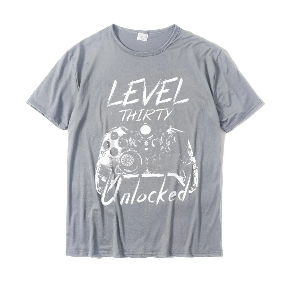 Europe Birthday Short Sleeve Tops & Tees Summer Crew Neck 100% Cotton Youth T Shirts Birthday T-shirts Graphic Level 30 Unlocked 30 Years Old Vintage Gamer 30th Birthday T-Shirt__20164 grey