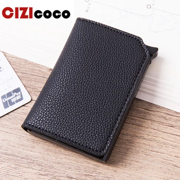 

RFID Blocking Aluminum Credit Card Holder Metal Men Wallet PU Leather Card Holder Automatic Pop UP ID Bank Card Case Gifts