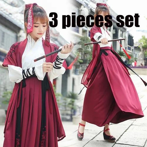 Китайская народная танцевальная одежда Hanfu для женщин, Национальный костюм, платье феи, древние костюмы династии Тан для сценических костюмов DL3236 - Цвет: 3 pieces set