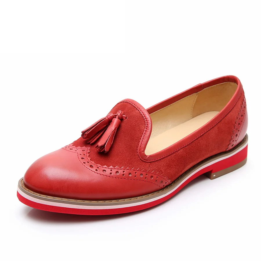 red suede Женские Пенни-лоферы; женские мокасин из овчины; обувь из натуральной кожи без шнуровки с острым носком на плоской подошве; большие размеры; Туфли-оксфорды ручной работы - Цвет: red suede