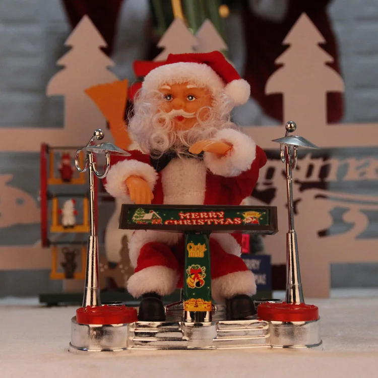 Jingle Bell Rock Santa Animated Piano Drum Santa Claus Charistmas Electric Toys for Children XMAS Decorations for Home Party