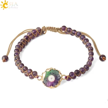 

CSJA 4mm Natural Stone Weaving Bracelets Single Color Double Layer Brown Braided Rope Mixed-color Crystal Bangles for Women G428