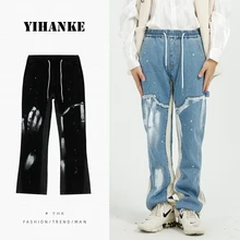 

New Men's Jeans Korean Style Personality Splash Ink Paint Color Matching Casual Pants Men's Fashion Streetwear джинсы для мужчин