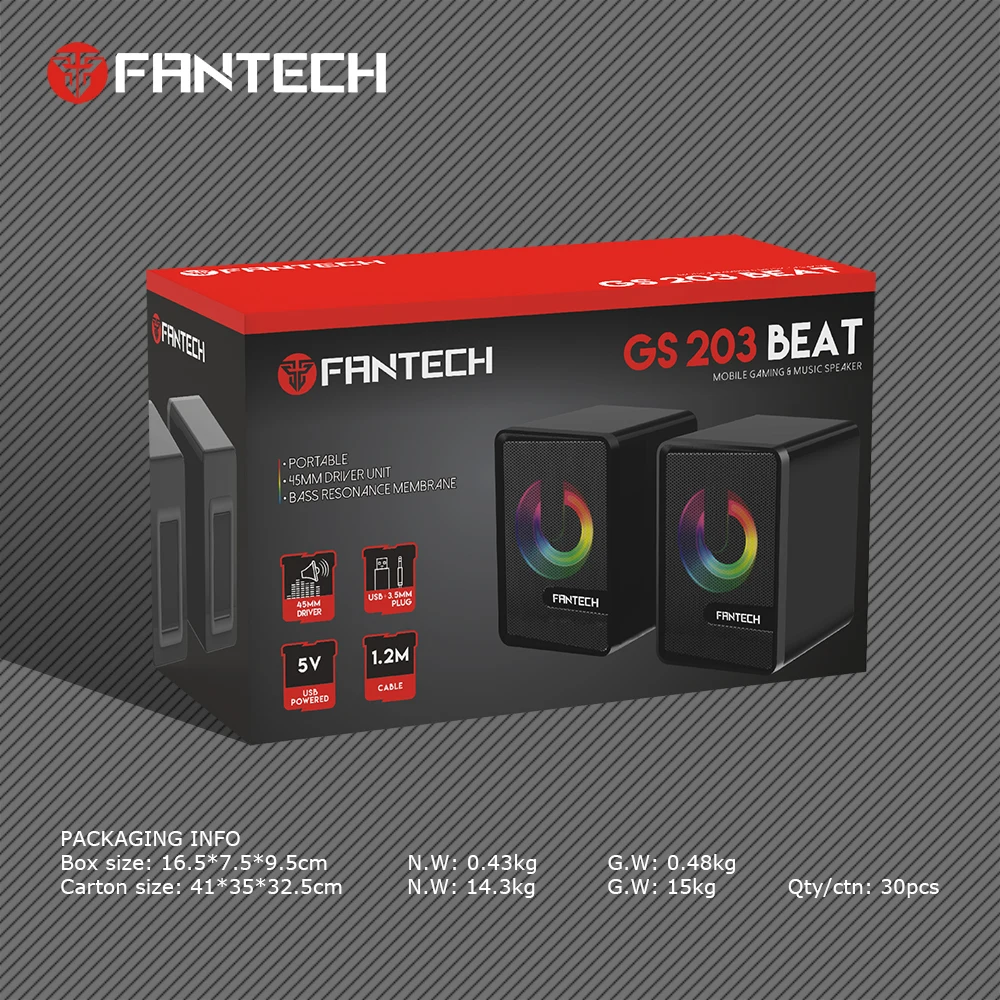 FANTECH GS203 Computer Speaker Mini RGB Lighting Speaker HIFI Subwoofer Speaker for Laptop Desktop Computer