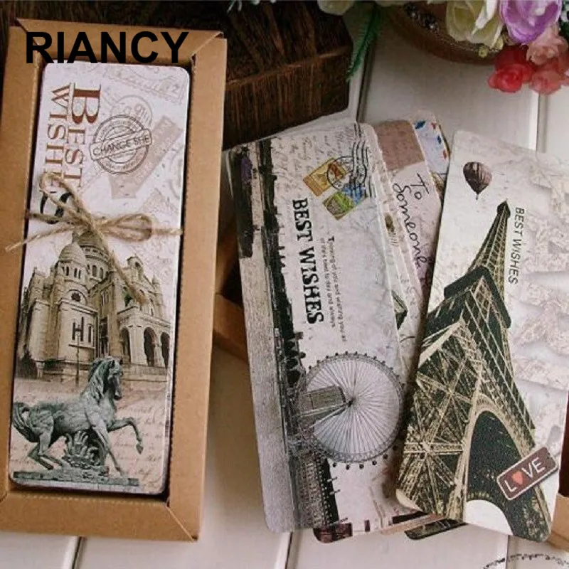 30pcsboxVintageEuropesceneryEiffelTowerlondonPaperBookmarks