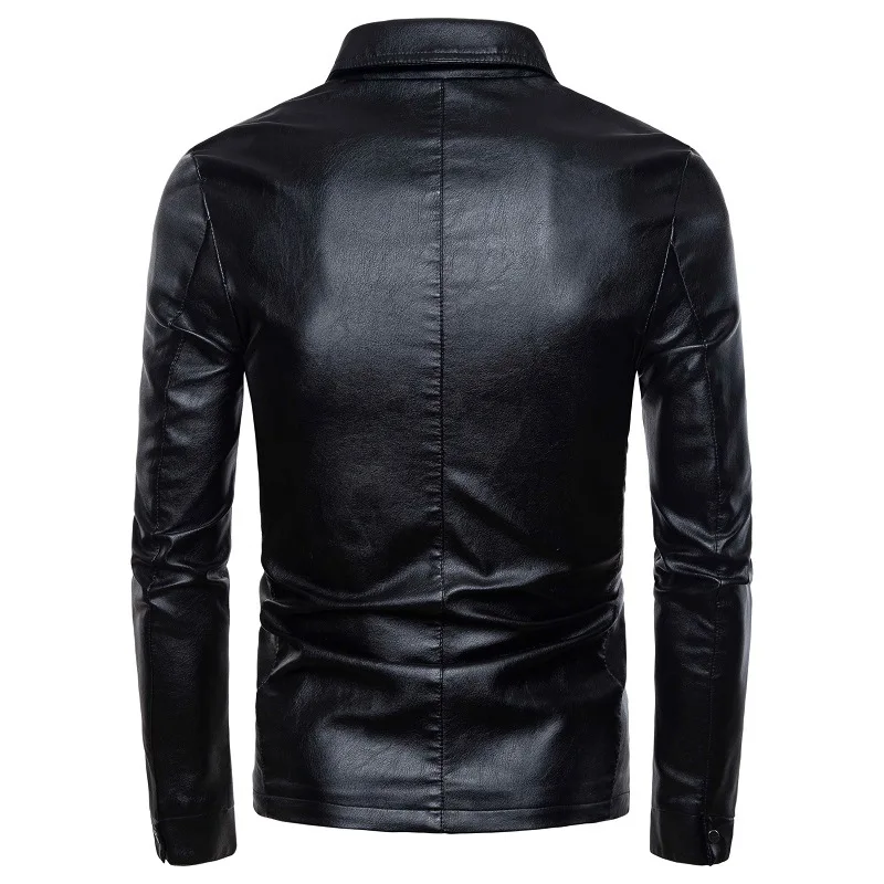 

2019 Autumn And Winter New Style Men High Quality Korean-style Fashion Slim Fit Locomotive Fold-down Collar Leather Coat
