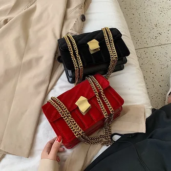 

Suede Women Winter Crossbody Bag Female 2019 Stripe New Women Fashion Brand Velvet Chain Shoulder Messenger Bag Small Square Bag