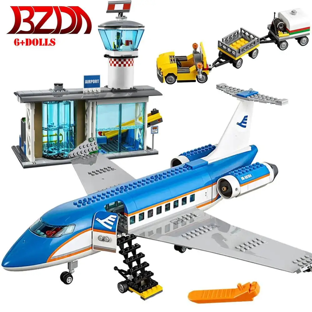 

BZDA Toy Plane Model Airport Passenger Terminal Airplane Building Blocks Bricks International Airport Station Children's GIFT