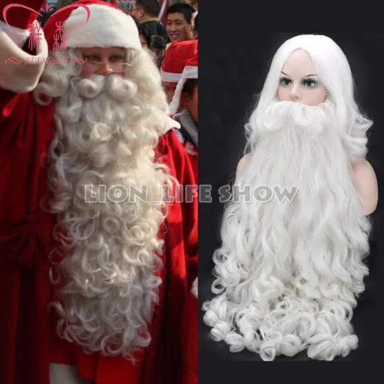 Взрослый Рождественский косплей Parrucche Barba Di Babbo Christmas Bianco Ricci Lunghi Parrucca