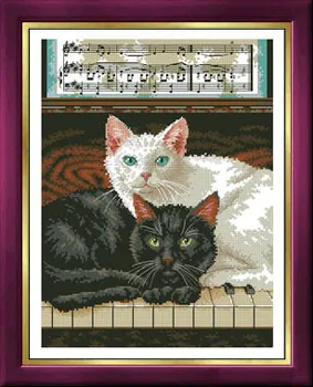 

higher quality Lovely Counted Cross Stitch Kit Fuzzy Kitten Kitty Cat Black White Cats Kittens on Piano Music dim 35269