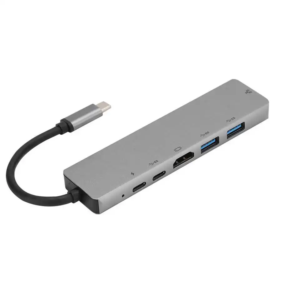 USB C Hub Multiport Adapter Metal 6-in-1 USB-C to Type-C 3 USB3 0 Rj45 Ethernet Mini SDTF OTG Adapter(Gray) |