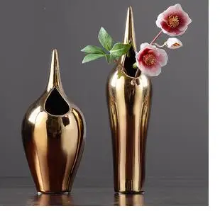 

CREATIVE NORDIC CERAMICS GOLD SILVER GEOMETRIC ABSTRACT VASE FLOWER ARRANGEMENT ACCESSORIES MODERN HOME DECORATION WEDDING VASE