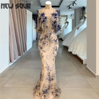 

Luxury Beading Dubai Long Prom Dresses Feathers 2019 Robe De Soiree Couture Islamic Ayaba Prom Dress Formal Party Gown Arabic