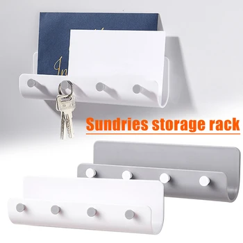 

4 Hook Books Holder Sundries Kitchen Storage Rack Organizer Hook Shelf Home Hanging Wall Mounted U Shaped XHC88