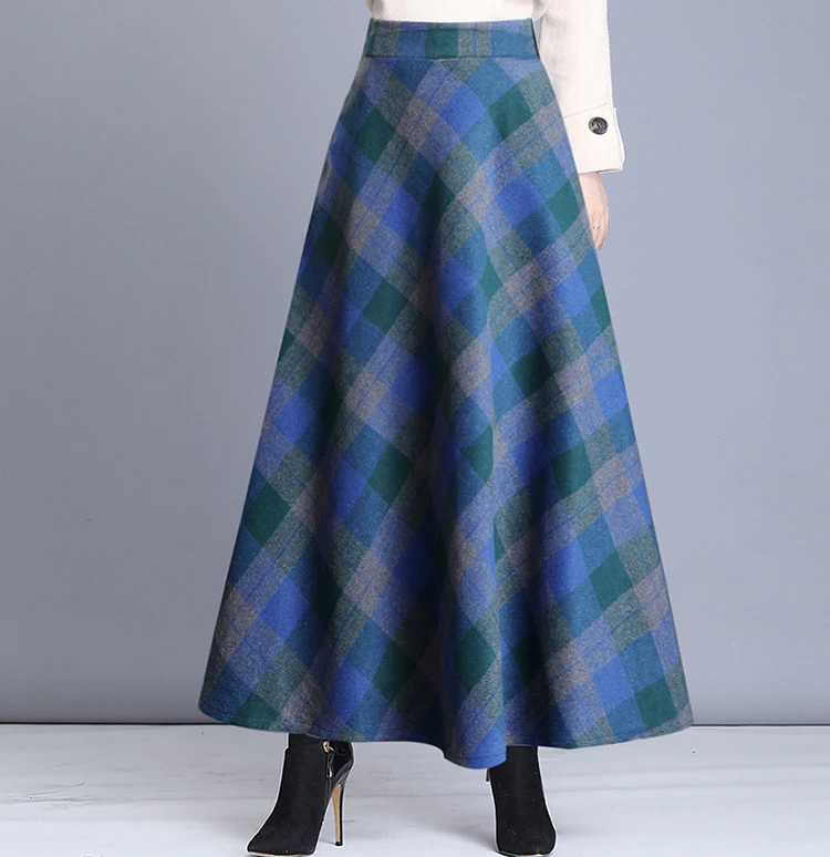 nike tennis skirt High Waist Woolen plaid Skirts Vintage Autumn Winter Warm Women's Midi Skirts Female Fashion Casual Long Streetwear 2022 maxi skirts for women