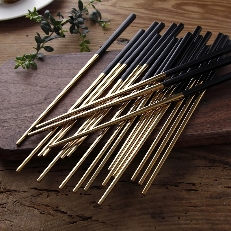 

304 Stainless Steel Square Metal Black Gold Chopsticks Simple anti-scalding Chopsticks Household Tableware
