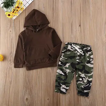 

Baby Set 2 Pcs Camouflage Kids Baby Boys Hooded Tops Long Pants Cotton Long Sleeve Autumn Print Hat Spring Basic Free Shipping