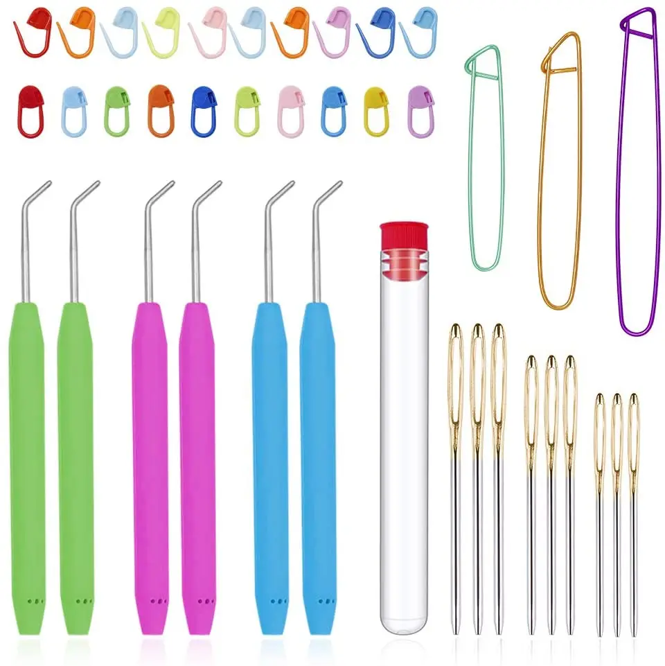 

KAOBUY 39PCS Loom Needle Set, Knitting Stitch Markers, Colorful Knitting Loom Hook, Large-Eye Sewing Needles, Yarn Stitch Holder