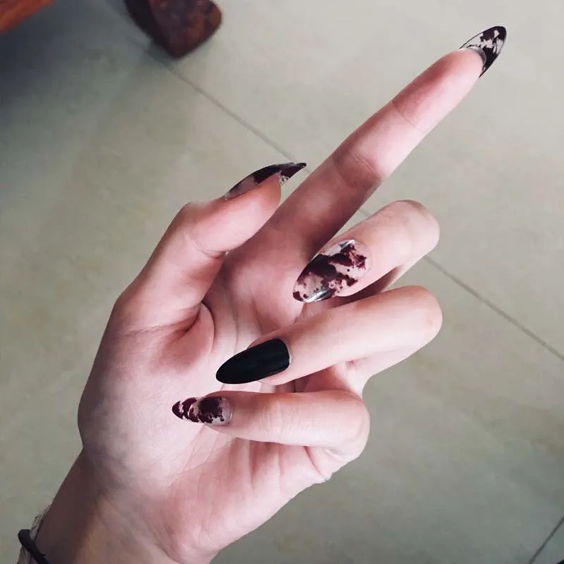 СЕКСУАЛЬНЫЕ накладные ногти с острым чернилом, накладные ногти для девушек, накладные ногти для невесты, накладные ногти для Хэллоуина, акриловые накладки для ногтей
