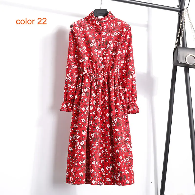Женское платье-рубашка с цветочным принтом, вельветовое плотное зимнее платье, женские осенние платья, винтажное Повседневное платье с длинным рукавом, женское платье трапециевидной формы - Цвет: FS5888-22